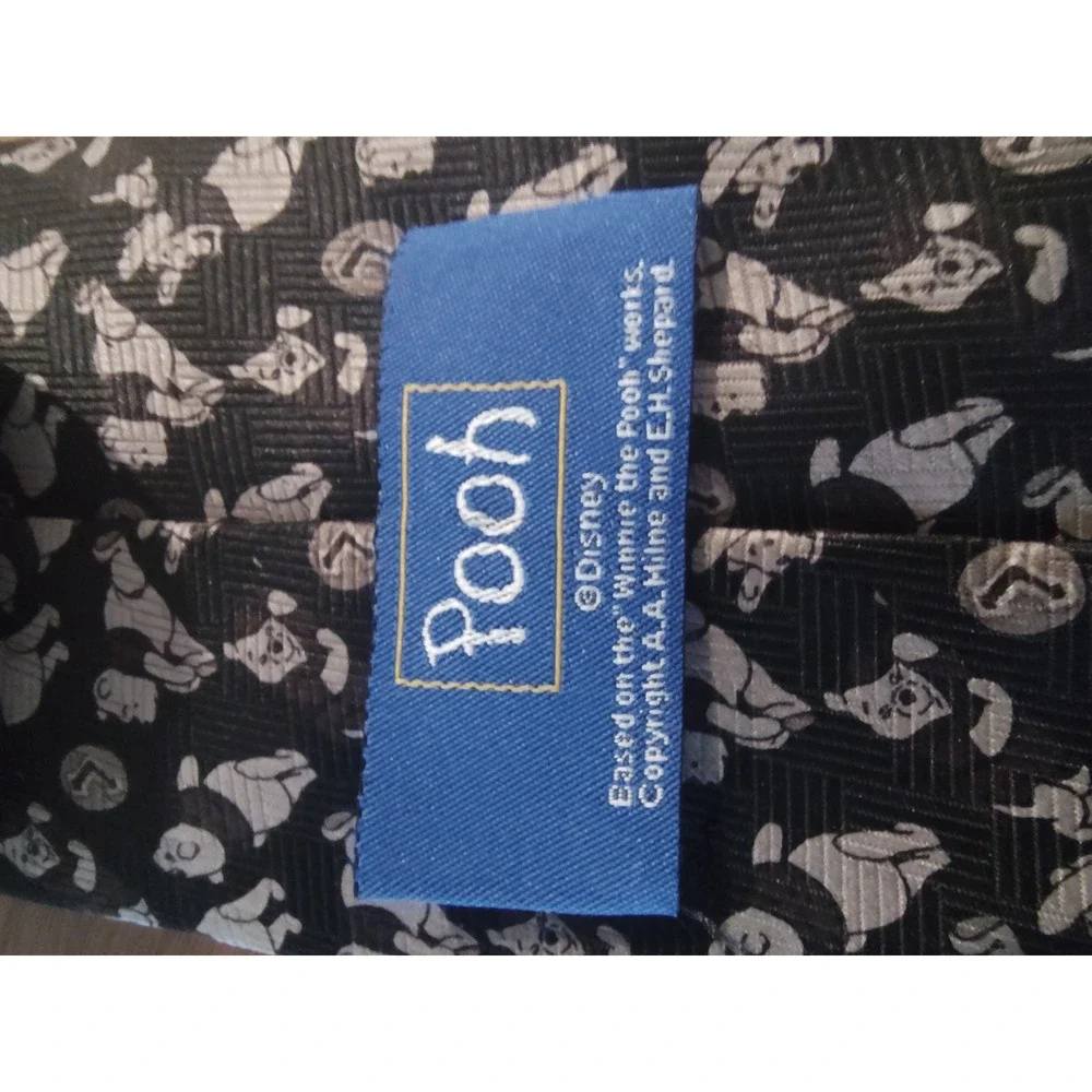 Disney Winnie the Pooh Mens Necktie Black Grey Character Print Silk Look Tie